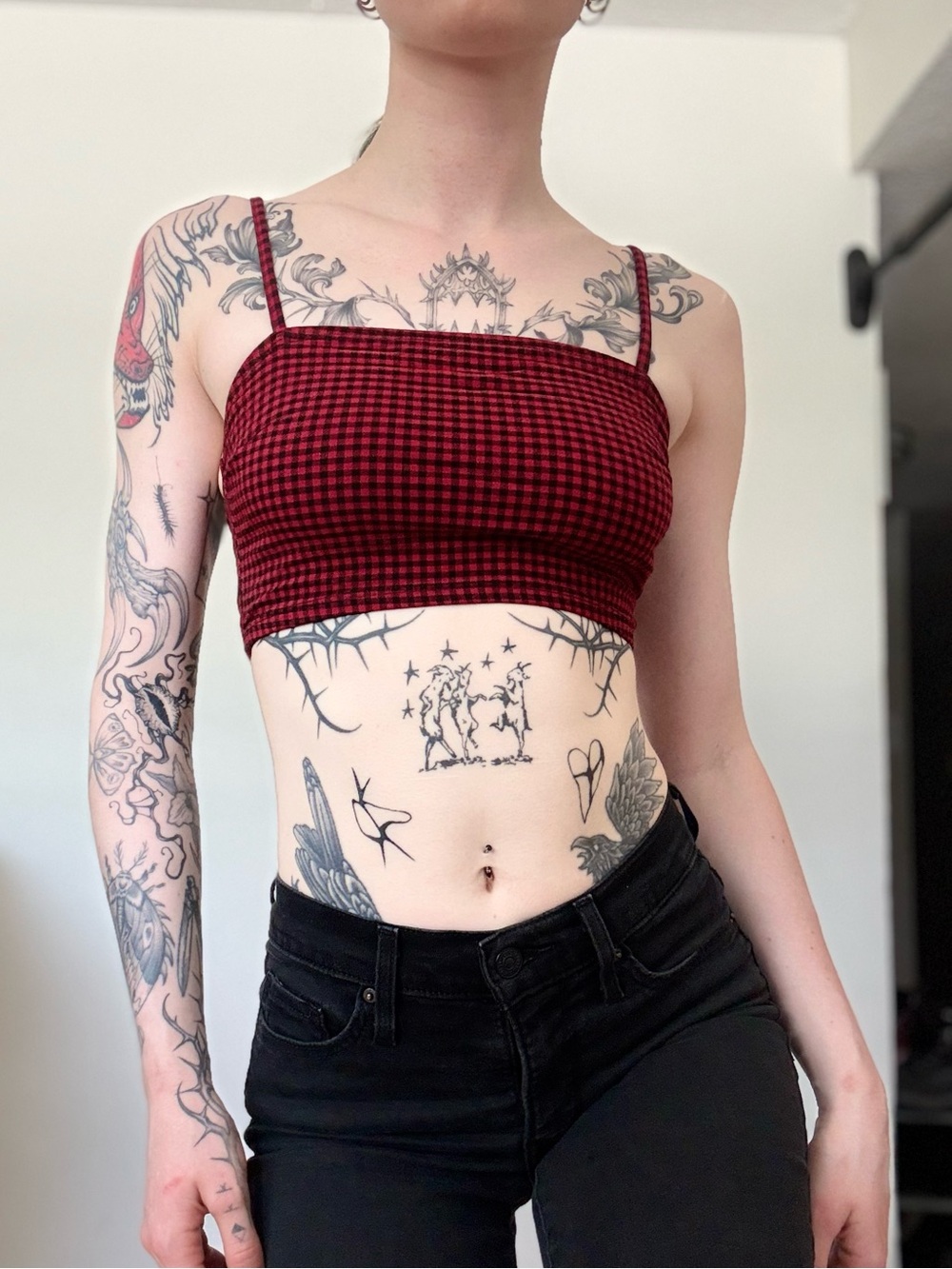 Garage Red plaid Cropped Cami
